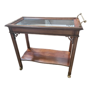 Vintage Rolling Wood / Brass Bar Tea Cart