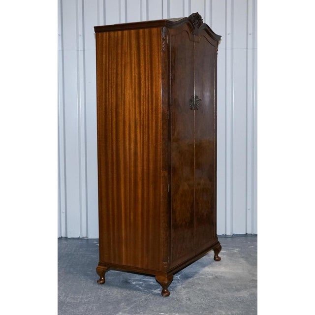 English Art Deco Queen Anne Burr Walnut Wardrobe, 1920s For Sale - Image 11 of 18