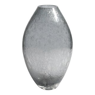 Hand Blown Murano Cloudy Vase in Grey With Bubbles Large For Sale