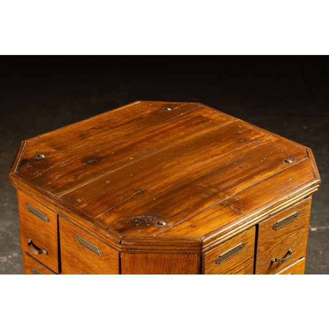 Tan Early 20th Century Oak 40-Drawer Revolving Parts Cabinet For Sale - Image 8 of 16
