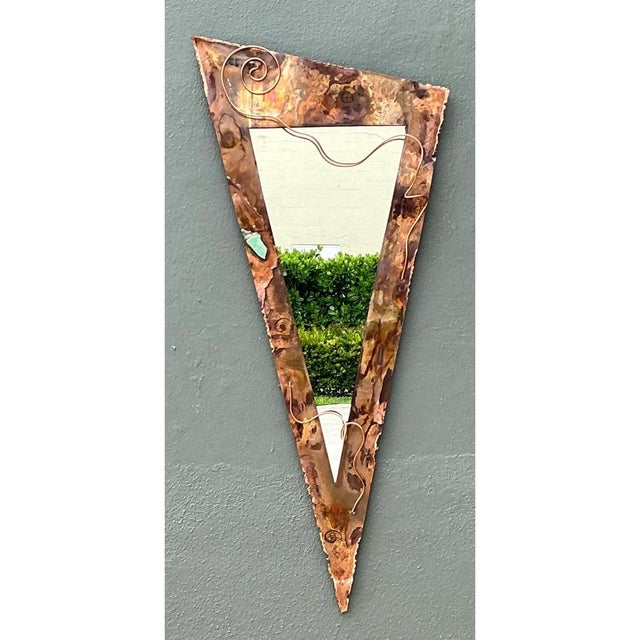Late 20th Century Vintage Post Modern Copper Triangle Wall Mirror For Sale - Image 5 of 12