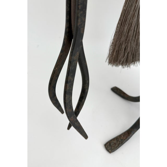 Vintage Primitive Hand-Forged Wrought Iron Pilgrim Fireplace Tool Set - 5 Pieces For Sale - Image 9 of 11