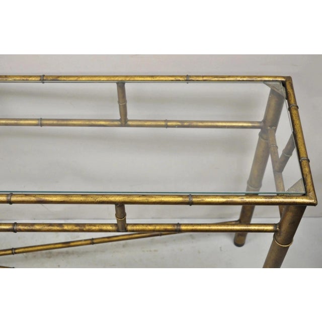 Hollywood Regency Vintage Italian Hollywood Regency Faux Bamboo Gold Gilt 72" Console Hall Table For Sale - Image 3 of 11