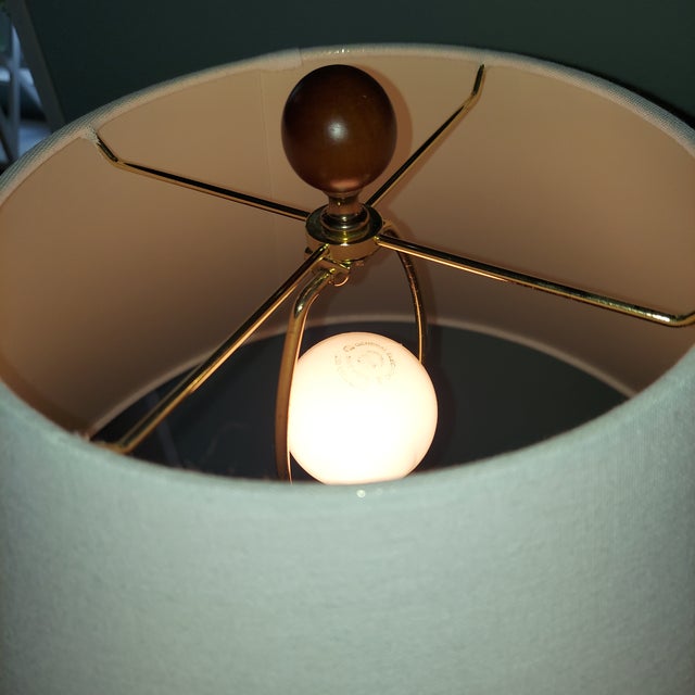 Brown Late 20th Century Woven Rattan Basket Table Lamp With White Shade For Sale - Image 8 of 9