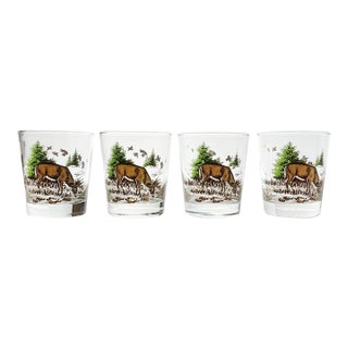 Vintage Set of 4 Deer Hunting Old Fashioned Tumbler Glasses For Sale