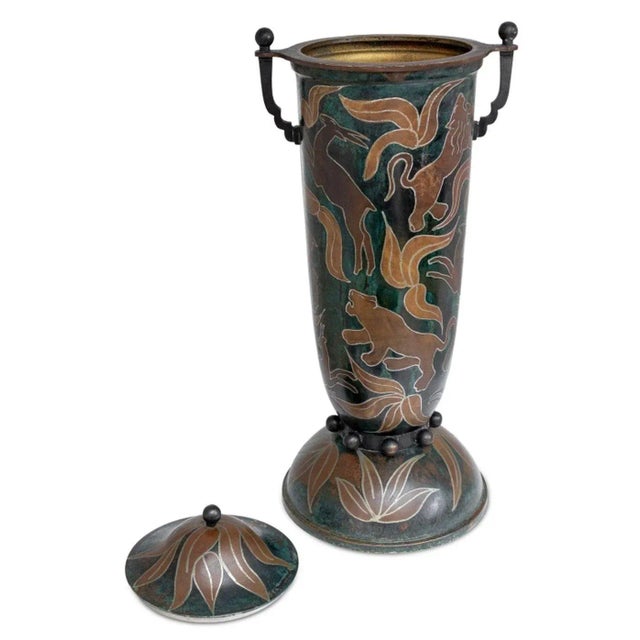 French Patinated Copper Two Handle Covered Vase For Sale - Image 4 of 7