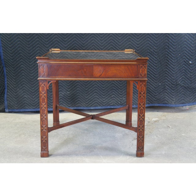 Late 20th Century Vintage Baker Chinese Chippendale Mahogany Carved Square End Table with Glass Top For Sale - Image 12 of 13