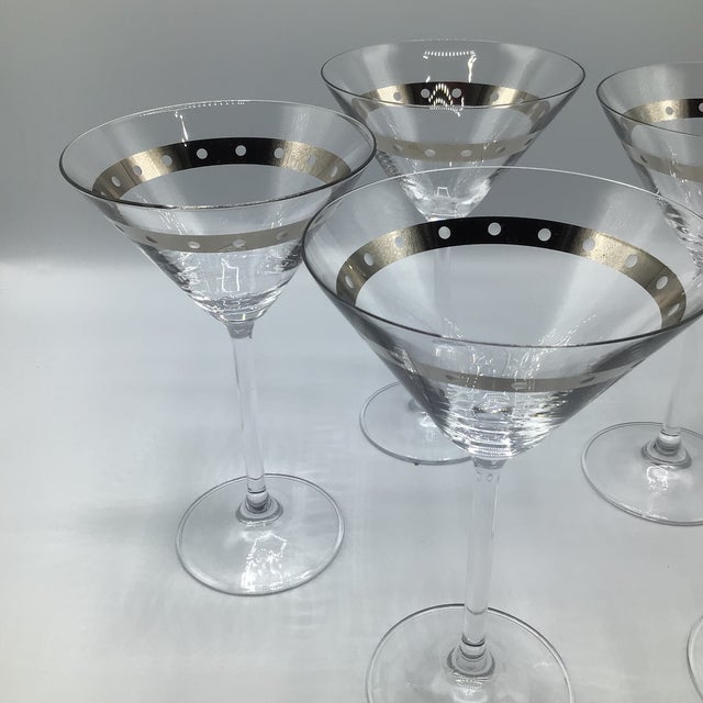 1970s Platinum Dot Banded Martini Glasses by the Cellar of New York - Set of 5 For Sale - Image 12 of 12