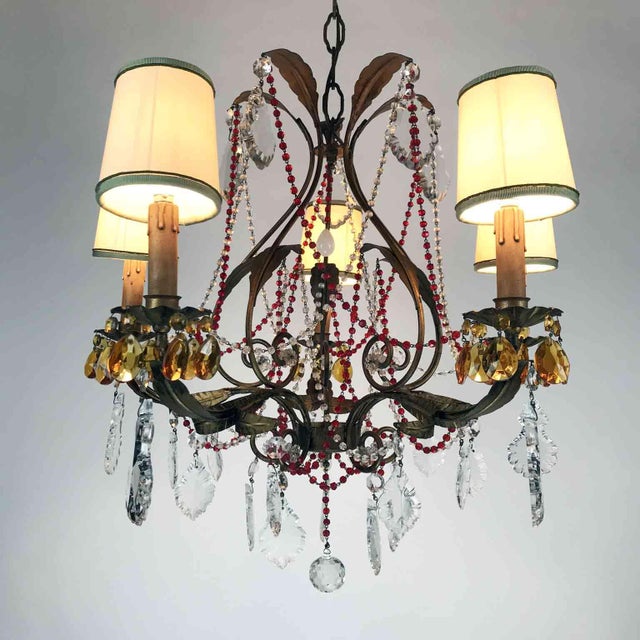 1950s Antique Chandelier with Red Crystals For Sale - Image 5 of 15