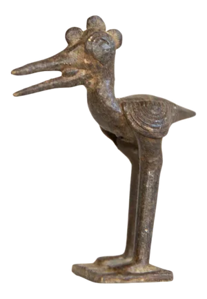 Vintage African Dark Bronze Open Beaked Crowned Stork