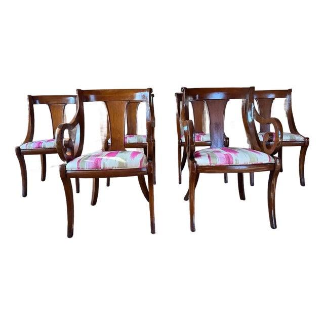 20th Century Regency Klismos Cherry Wood Dining Chairs For Sale