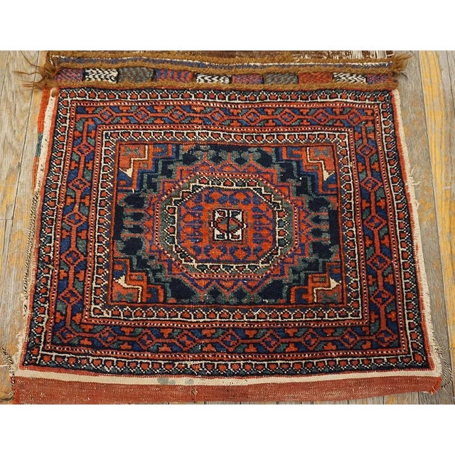 1900s Blue Navy Medallion Tribal Antique Persian Double Saddle-Bag Carpet 2'4" X 4'9" Carpet Rug For Sale - Image 4 of 12