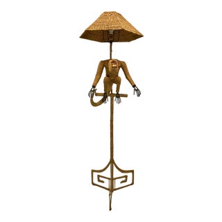 1970s Mario Lopez Torres Mid-Century Wicker Monkey Floor Lamp For Sale