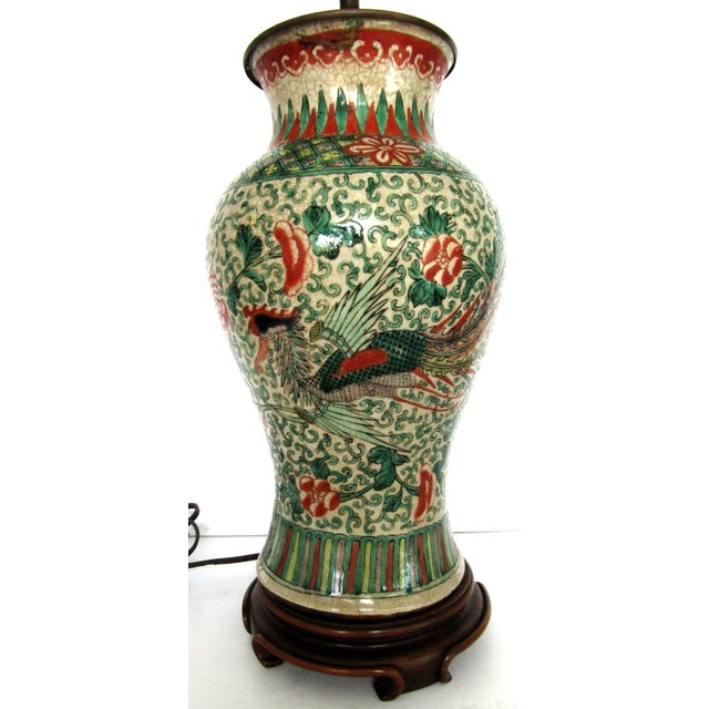 Chinese Antique Chinese Ming Dynasty Famille Verte Phoenix Vase Table Lamps - a Pair For Sale - Image 3 of 12