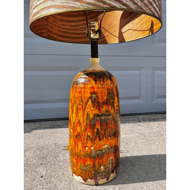 Brutalist Fat Lava Lamp + Two-Tiered Striped Shade | C. 1970s For Sale - Image 4 of 12