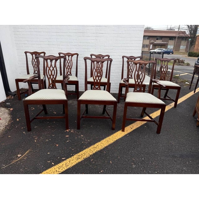 Set of 8 Solid Mahogany Straight Leg chippendale style dining chairs. possibly by Hickory Chair Solid wood frame, drop...