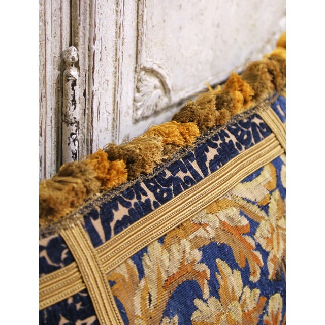 French Pair of 18th Century French Aubusson Tapestry and Velvet Bolster Pillows For Sale - Image 3 of 8