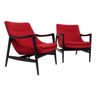 Mid-Century Modern RednChenille Lounge Chairs - A Pair For Sale