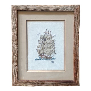 1980s Nautical Coastal Seascape Needlepoint Framed For Sale