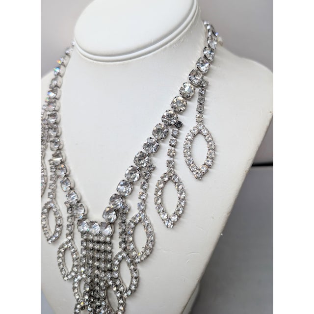 Vintage 1980s Signed Alexis Kirk Rhodium Plated Clear Rhinestone Bib Necklace For Sale In Philadelphia - Image 6 of 9