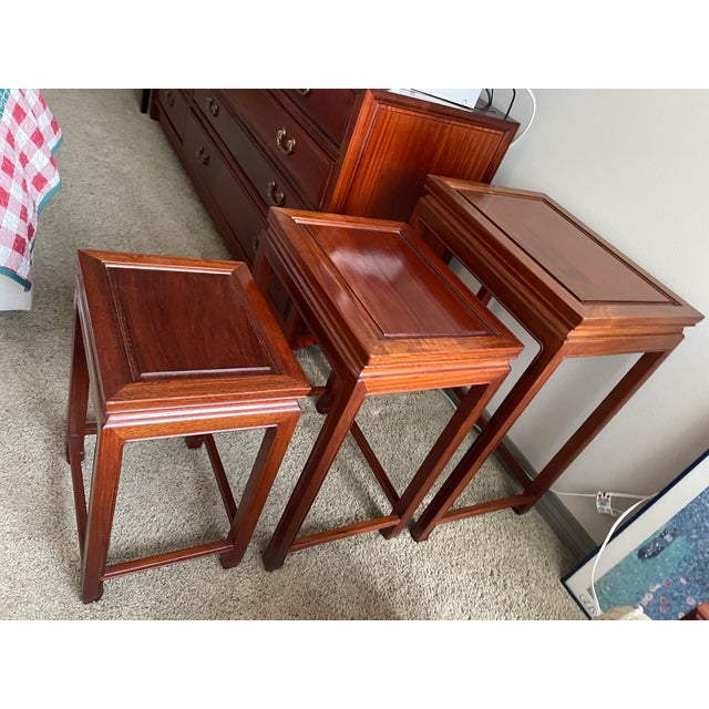 Cinnamon 1960s Vintage Asian Rosewood Nesting Tables - Ming Style For Sale - Image 8 of 8