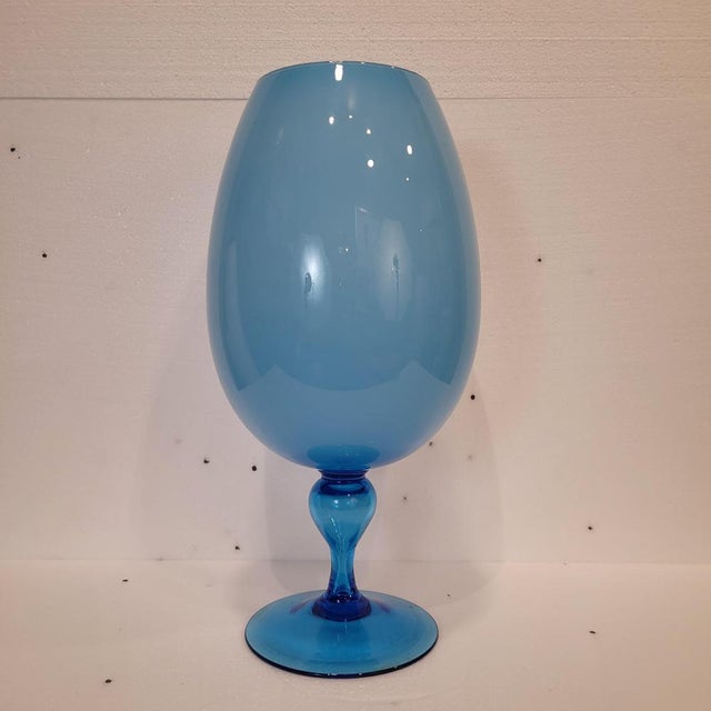 Glass Vintage Italian Opal Blue Crystal Vase, 1970s For Sale - Image 7 of 18