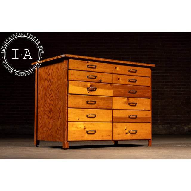 Solid pine and plywood multi-drawer workstation originally built for drafting rooms, pattern shops, or small manufacturing...