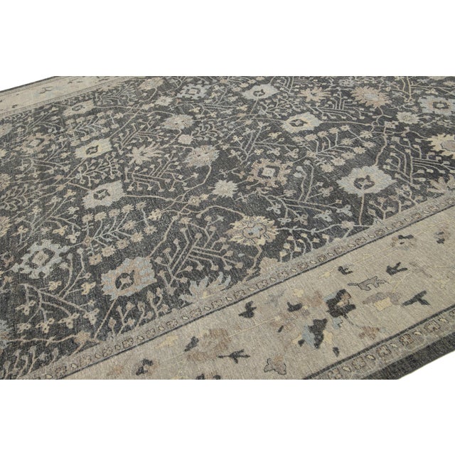 Apadana's Modern Mahal Style Handmade Indian Wool Rug in Gray For Sale In New York - Image 6 of 11