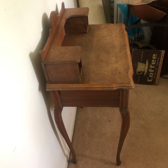 Brown 1940s Petite French Writing Desk W/Cubby Hole Top Deck For Sale - Image 8 of 11