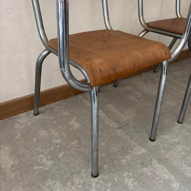Vintage Chrome and Wood Armchairs, Set of 2 For Sale - Image 3 of 6