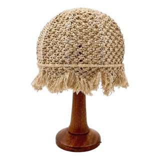 Bohemian Table Lamp in Turned Wood and Macrame, 1970 For Sale