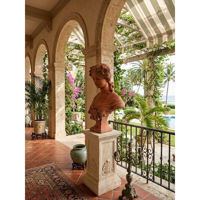 Vintage Terracotta Bust of a Young Woman With Floral Headdress For Sale - Image 9 of 9