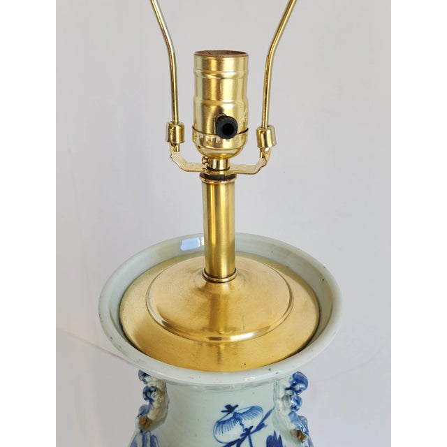 Antique 19th Century Chinese Celadon & Blue Table Lamp For Sale - Image 10 of 12