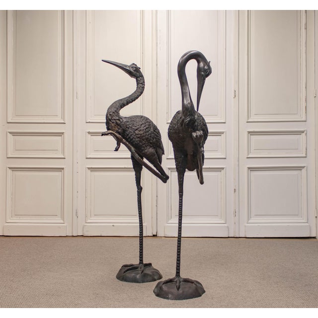 Unknown, Cranes, Sweden, 1970s, Patinated Bronze, Set of 2 For Sale - Image 9 of 15