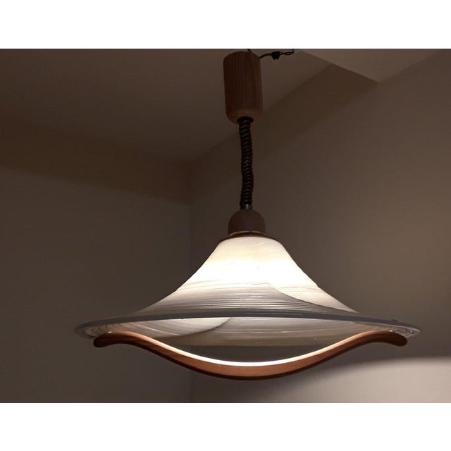 Vintage German Ceiling Lamp in Pine, 1980s, in Very Good conditions. Designed 1980 to 1989 This piece has an attribution...