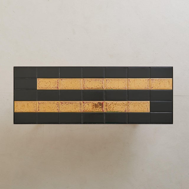 French Gilt + Black Tile-Top Coffee Table with Metal Base, 1970s For Sale - Image 4 of 9