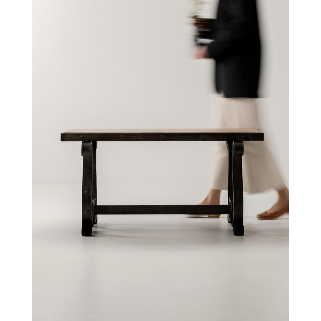 Silver 1940s Wrought Iron Coffee Table With Wood Top For Sale - Image 8 of 14