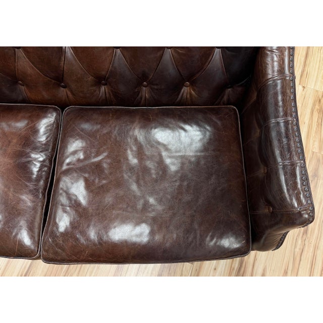 Vintage Tufted Leather Settee With Nailhead Trim For Sale - Image 10 of 16