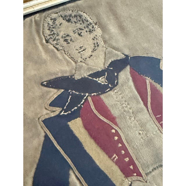 Vintage French Revolutionary Officer Textile Art Framed Wool Applique Military Portrait For Sale - Image 4 of 11