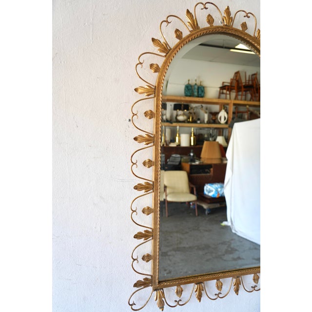 Metal Vintage Hollywood Regency Belgian Gilt Iron Arch Mirror by Deknudt, for LaBarge Mirrors Inc. 1960's For Sale - Image 7 of 11