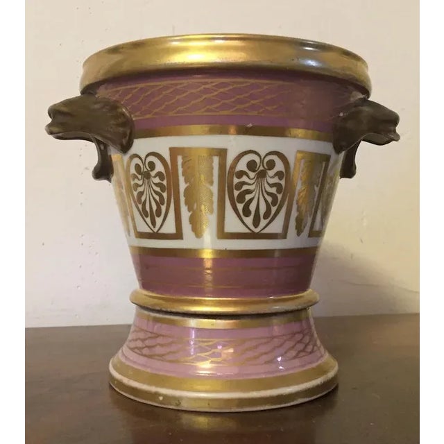 Ceramic 1800s English Coalport Porcelain Cachepot and Stand with Dolphin Mask Handles For Sale - Image 7 of 11