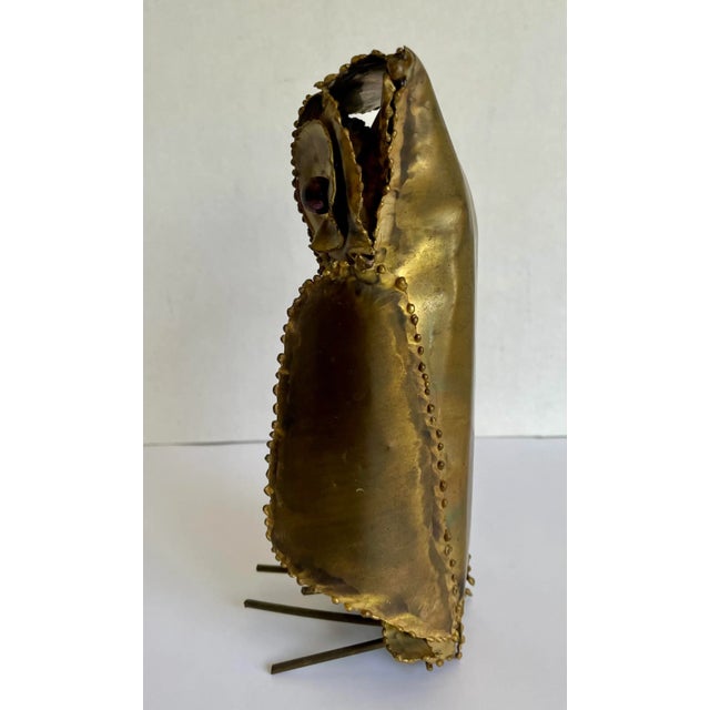 1960's Brutalist Torch Cut Brass Metal Figurative Owl For Sale - Image 10 of 12