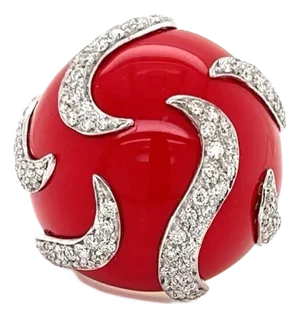 Casato Diamond Enamel 18k Two Tone Dome Large Dome Ring , Size 7.5