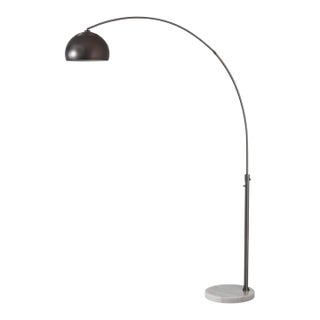 1960s Half Dome Mid Century Floor Lamp - 92" Modern Arc Lamp, Black Nickel Finish, White Marble Base For Sale