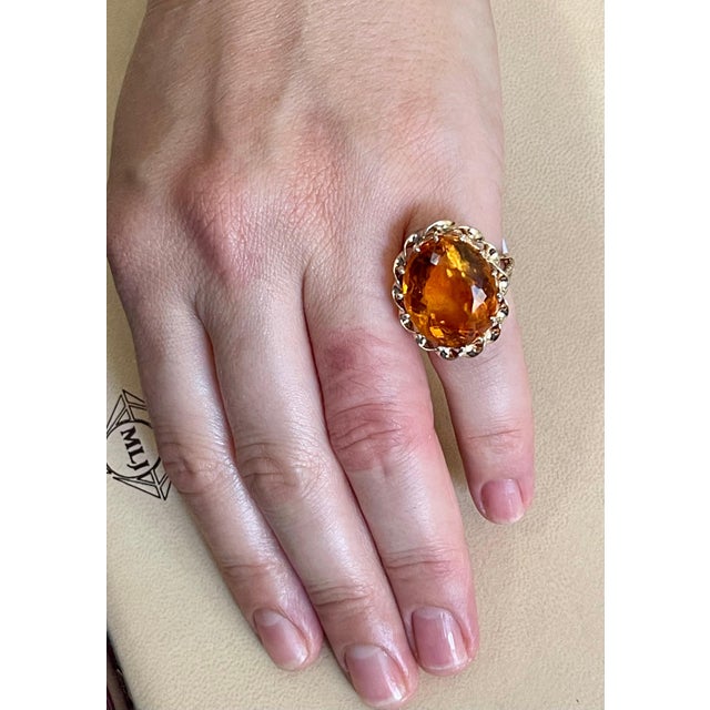 32 Carat Natural Oval Citrine Cocktail Ring in 14 Karat Yellow Gold, Estate For Sale - Image 14 of 18