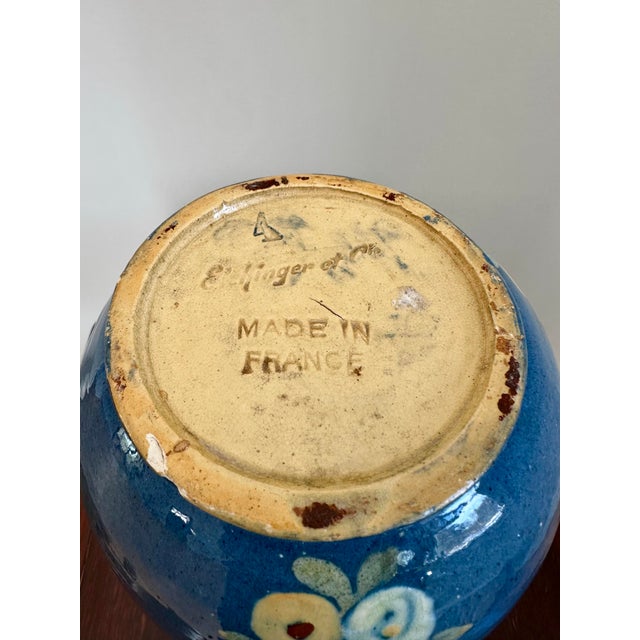 Cornflower Blue Beautiful Antique French Art Pottery Vase by Elchinger Et Cie Early 1900's For Sale - Image 8 of 9