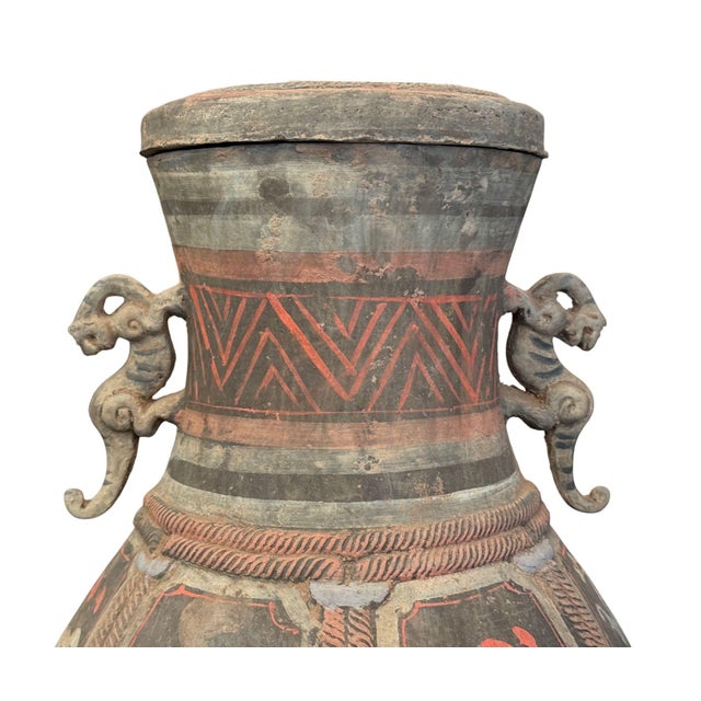 An impressive ancient Chinese painted pottery vase, circa 500–200 BC, distinguished by its monumental form, sculptural...