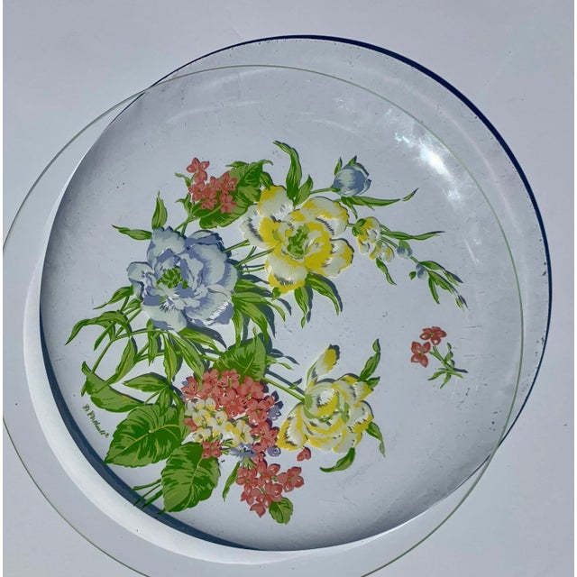 D. Porthault Floral Round Glass Serving Tray For Sale - Image 10 of 10