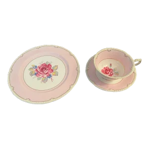 Vintage Paragon Double Warrant Rose Tea Cup, Saucer and Plate With Rose- 3 Pieces