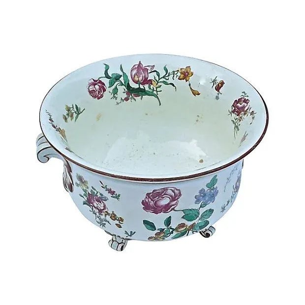 French Vintage French Gien Floral Footed Bowl For Sale - Image 3 of 4